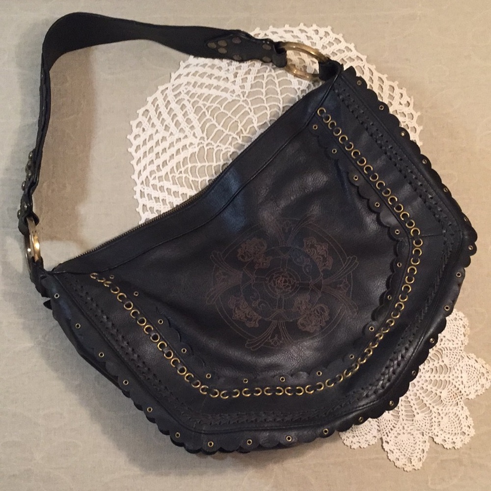 Kate Landry Black Leather Messenger Style Bag